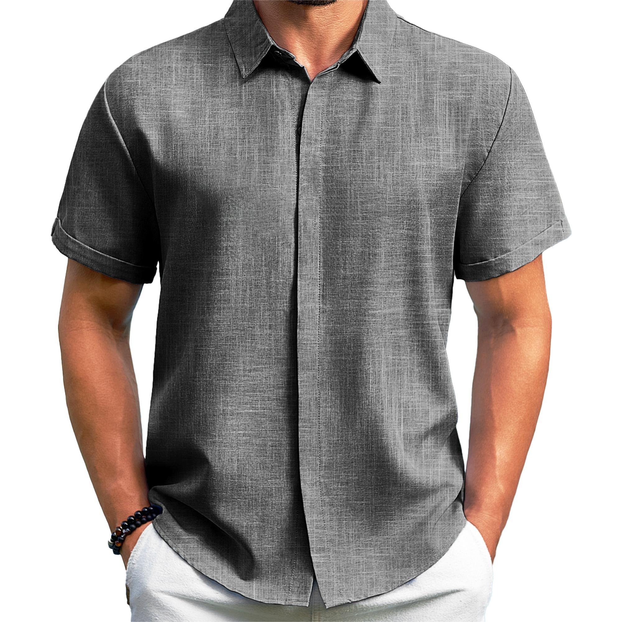 PUPIU Mens Summer Shirts Short Sleeve Button Down Shirts Turn-Down