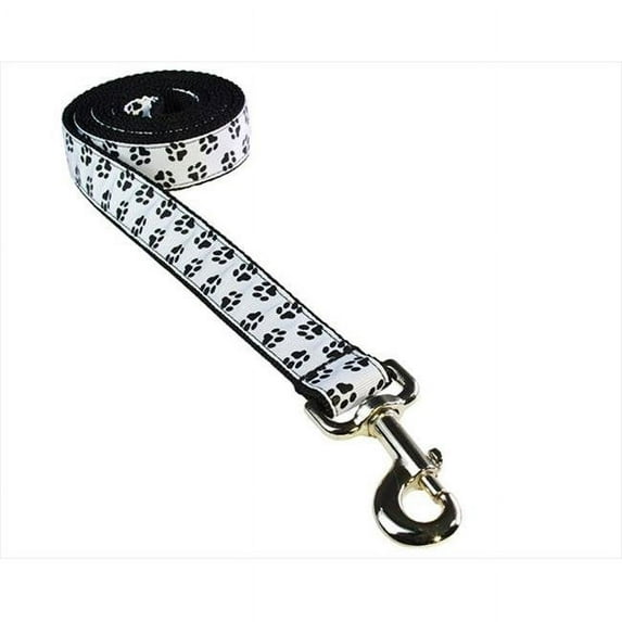 PUPPY PAWS-BLACK-WHT4-L 6 ft. Puppy Paws Dog Leash, Black & White - Large