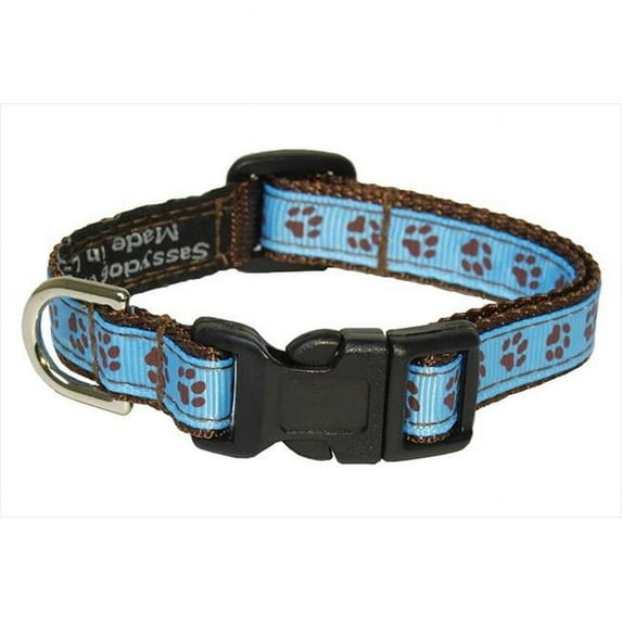 PUPPY PAWS-BLUE-CHOC.1-C Puppy Paws Dog Collar, Blue & Brown - Extra Small