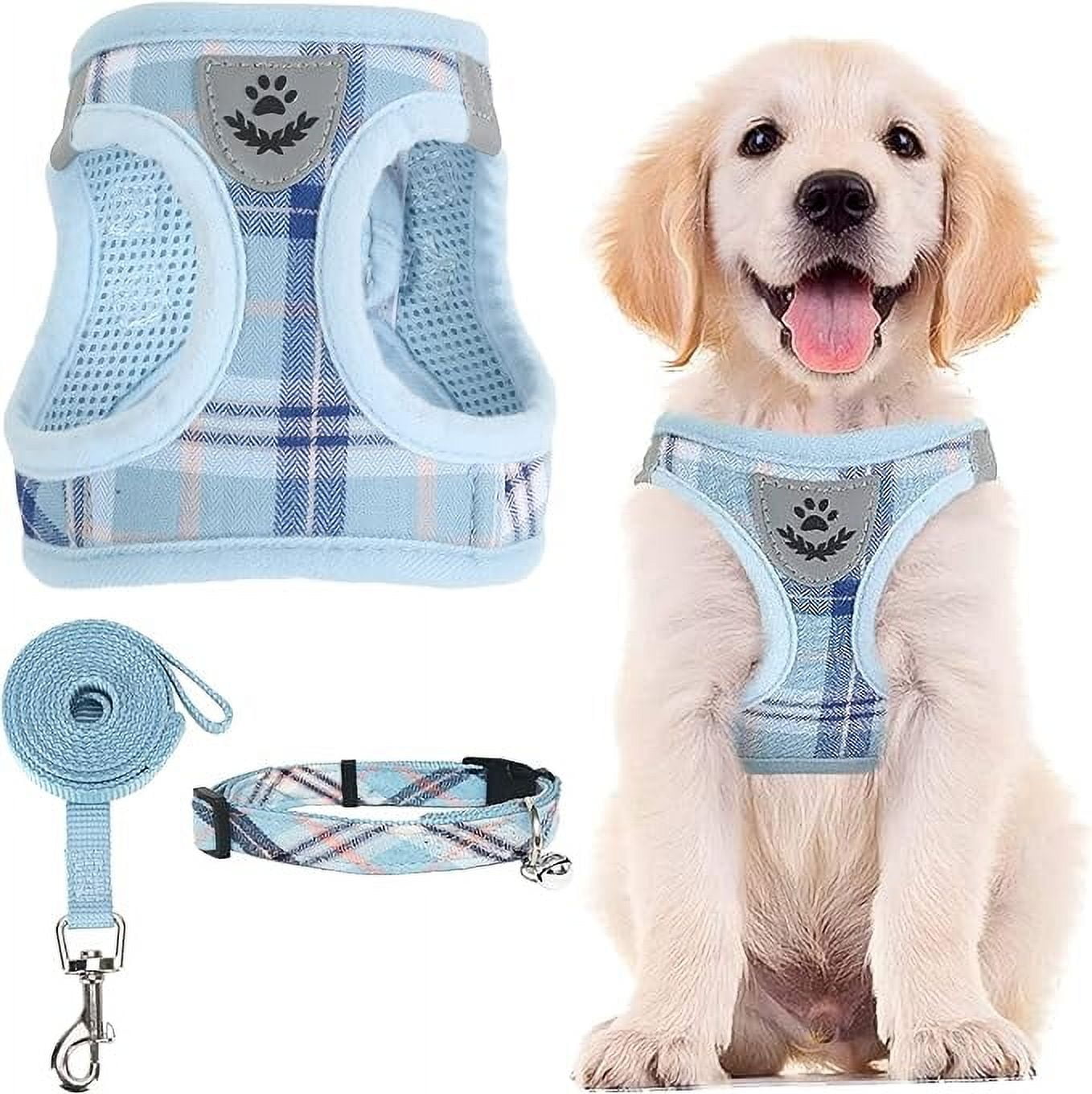 PUPTECK Adjustable Dog Harness Collar and Leash Set Step in No Pull Pet Harness for Small Medium Dogs Puppy and Cats Outdoor Walking Running, Soft Mesh Padded Reflective Vest Harnesses, Blue S
