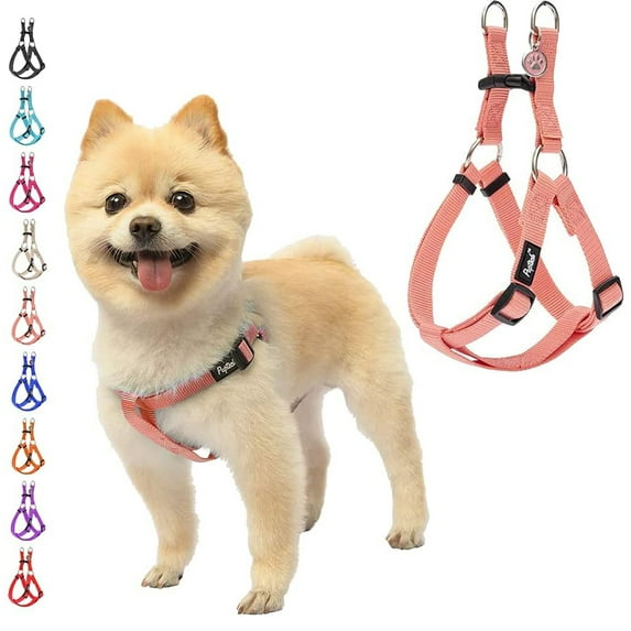 PUPTECK No Pull Dog Harness Reflective Adjustable Basic Nylon Step in Puppy Vest Outdoor Walking with ID Tag,S Size,LightPink