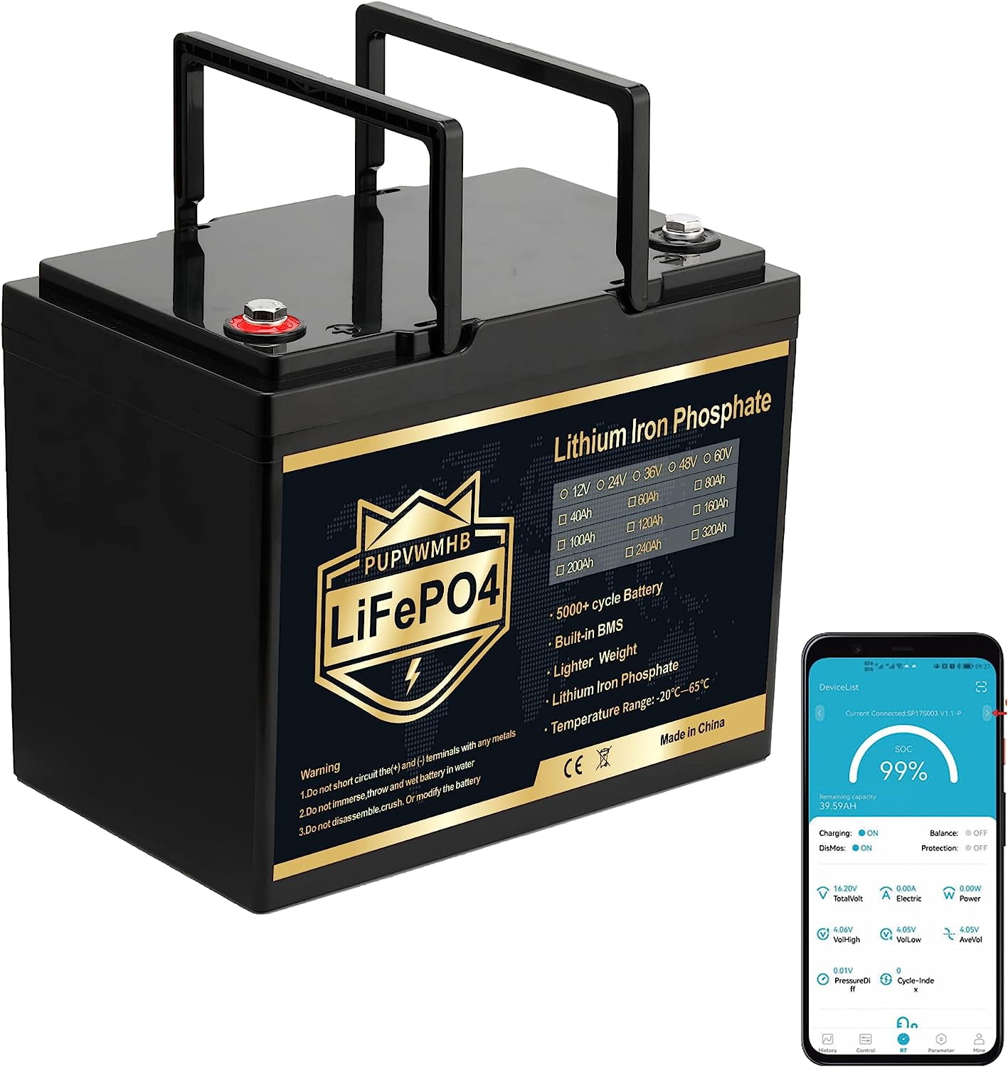PUPVWMHB lithium Ion 12 Volt Automotive Battery, Top Post