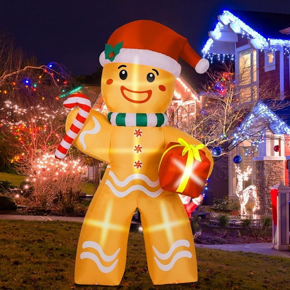 PUPWER 8FT Christmas Inflatable Gingerbread Man Decorations, Blow Up Yard Decoration with Built-in LED Lights Xmas Party Indoor Outdoor Decor for Lawn Garden