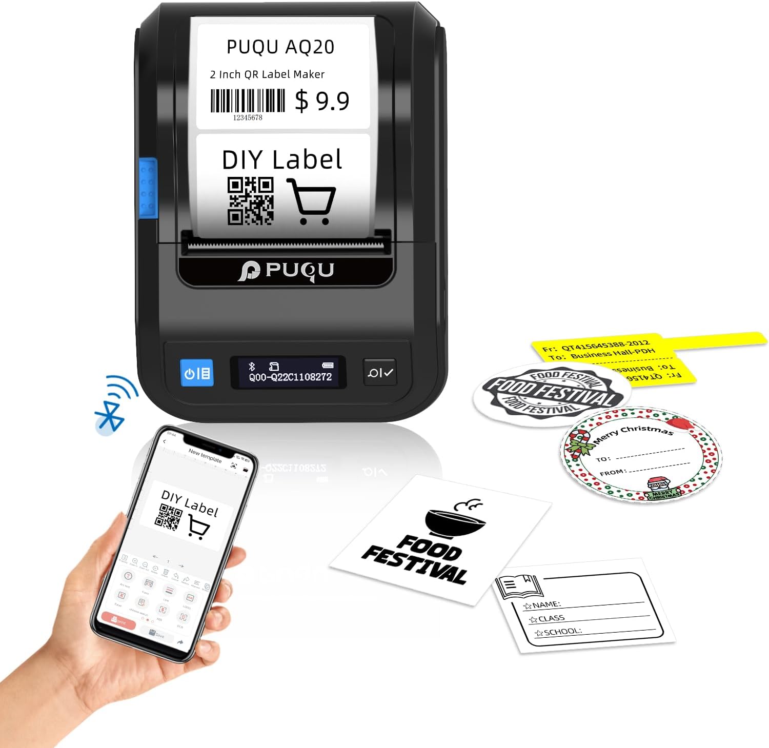 PUQU AQ20 Thermal Printer with 40x30mm Tape, All Free APP with 1000 ...