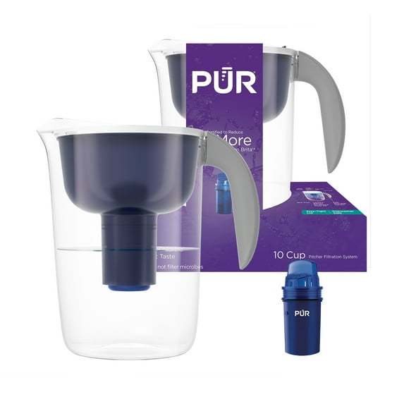 PUR 10-Cup Water Pitcher Filtration System, 10.2" W x 10.6" H x 6.8" L, Indigo, PPT001N