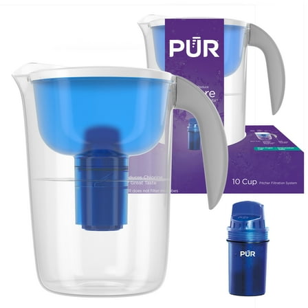 PUR 10-Cup Water Pitcher Filtration System, W 10.2" x H 10.6" x L 6.8", White, PPT001W