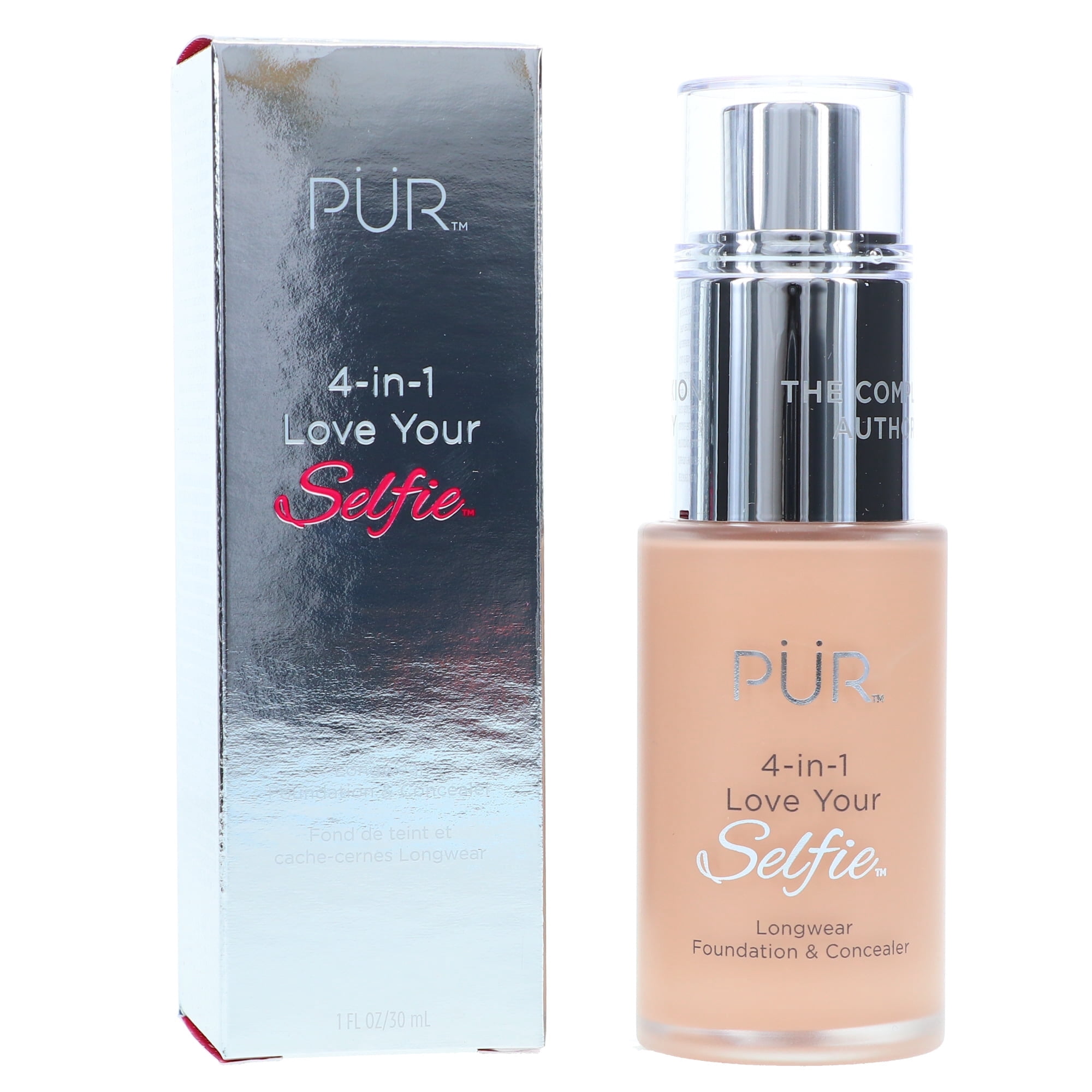 PÜR MINERALS 4-in-1 Love Your Selfie Longwear Foundation & Concealer Full Coverage, Hydrating Formula, Cruelty Free, 1.7 F. Oz.,Vanilla/LP4