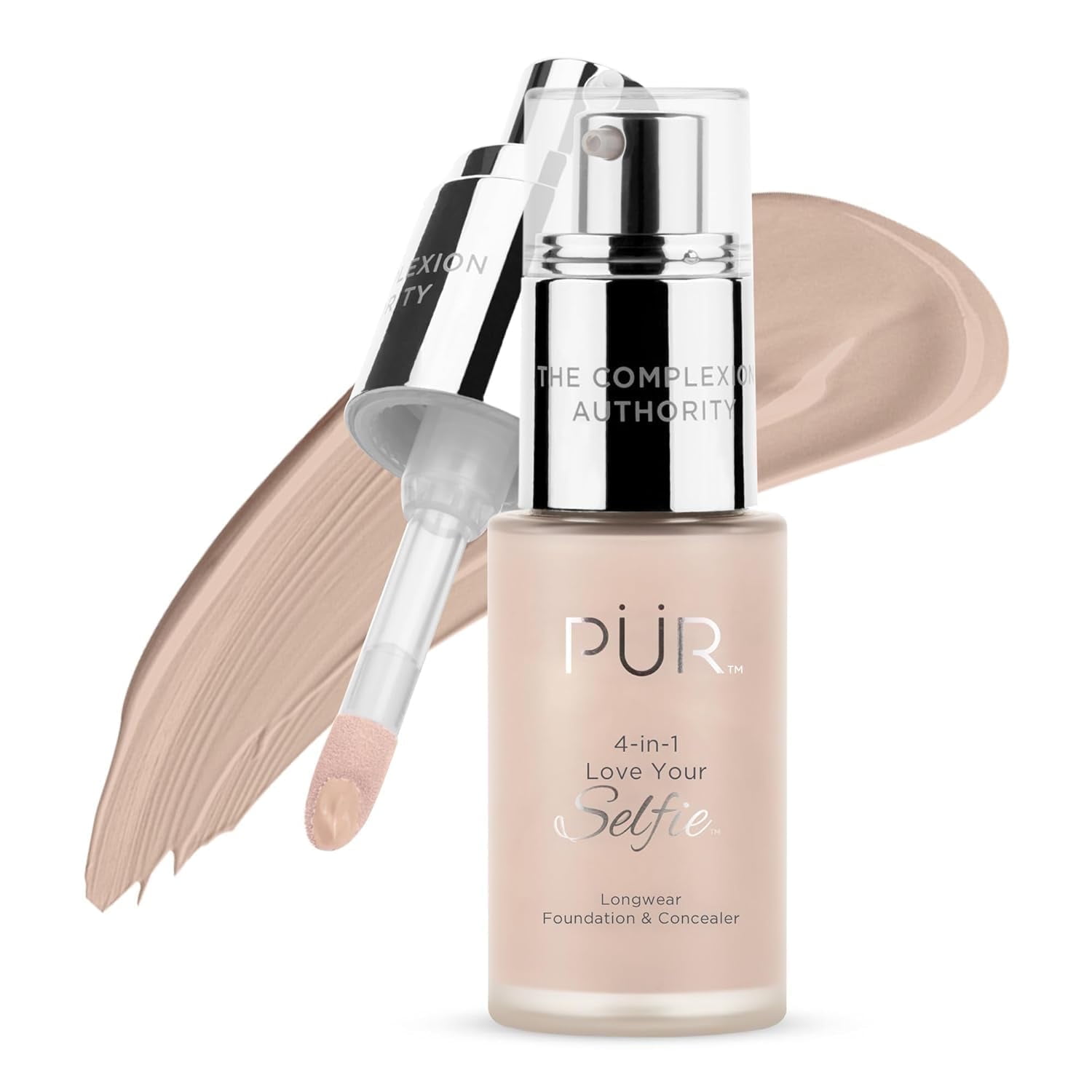 PÜR MINERALS 4-in-1 Love Your Selfie Longwear Foundation & Concealer Full Coverage, Hydrating Formula, Cruelty Free, 1.7 F. Oz.,Ivory Beige/Mp1