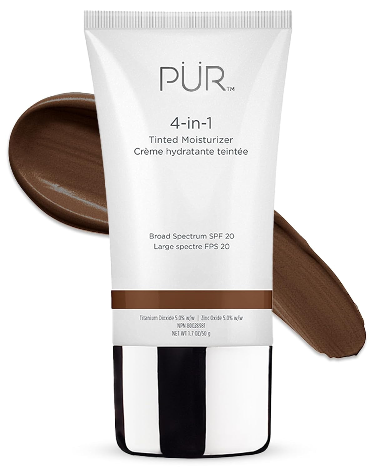 PÜR Minerals 4-in-1 Tinted Moisturizer SPF 20, Hydrating Primer Foundation, Chestnut