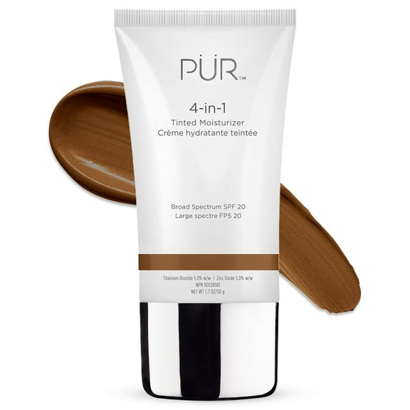 PÜR MINERALS 4-in-1 Tinted Moisturizer With SPF 20 - Hydrating Face Moisturizer, Primer, & Foundation, Dark Almond