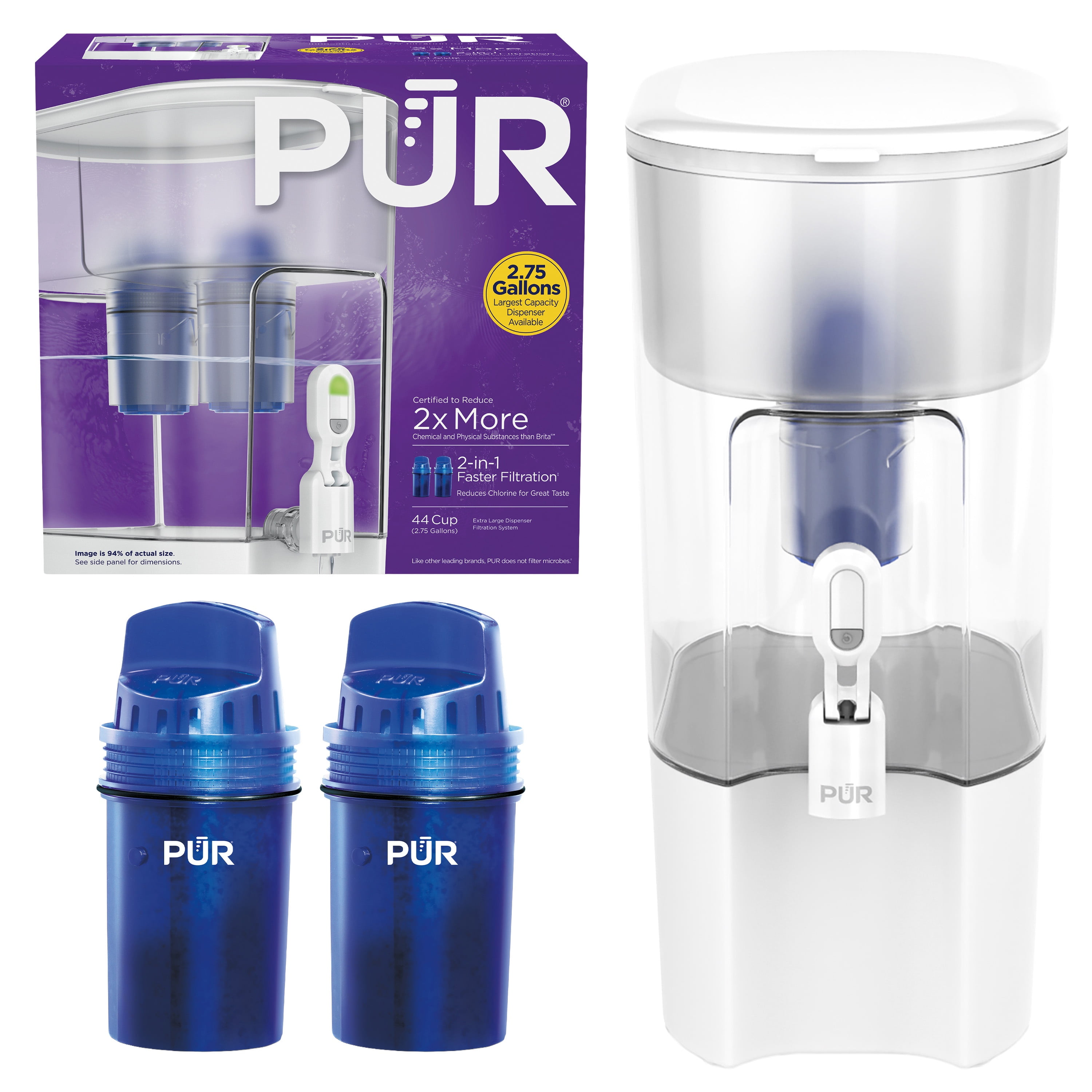 PUR 44 Cup XL Dispenser Filtration System with 2 Filters, W 12.5" x H 17" x L 7.7", White, PDI4000Z