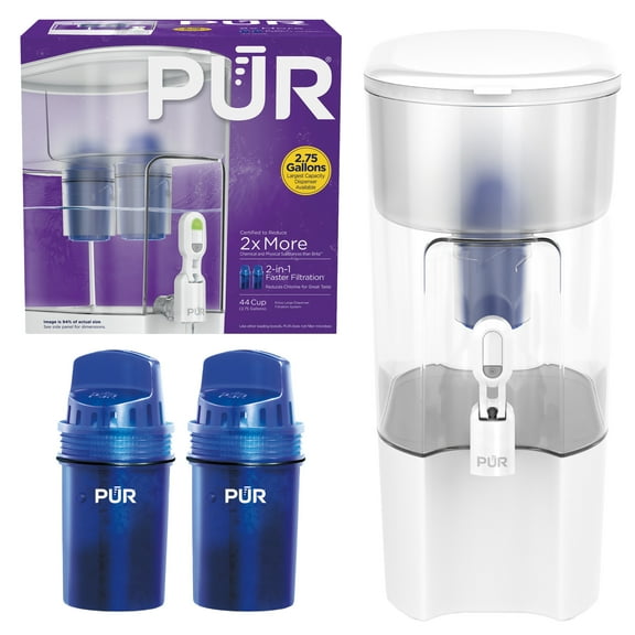 PUR 44 Cup XL Dispenser Filtration System with 2 Filters, W 12.5" x H 17" x L 7.7", White, PDI4000Z