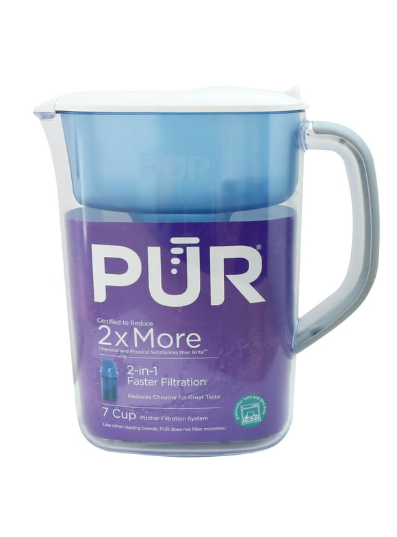 PUR 7 Cup Pitcher Filtration System, W 9.6" x H 10.1" x L 4.5", Blue, PPT700WAV4