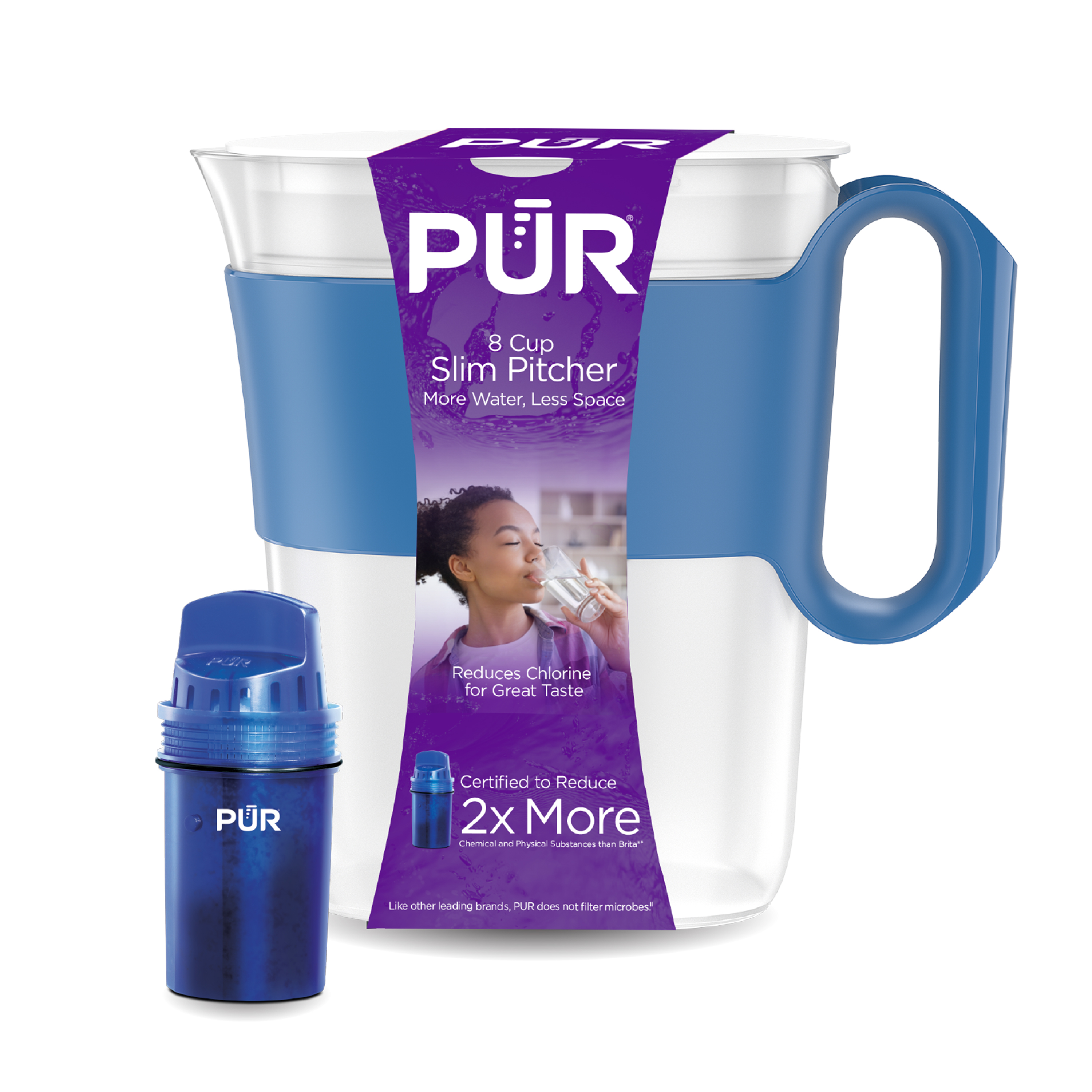 PUR 8 Cup Slim Water Filter Pitcher For Fridge Blue PPT600W Walmart