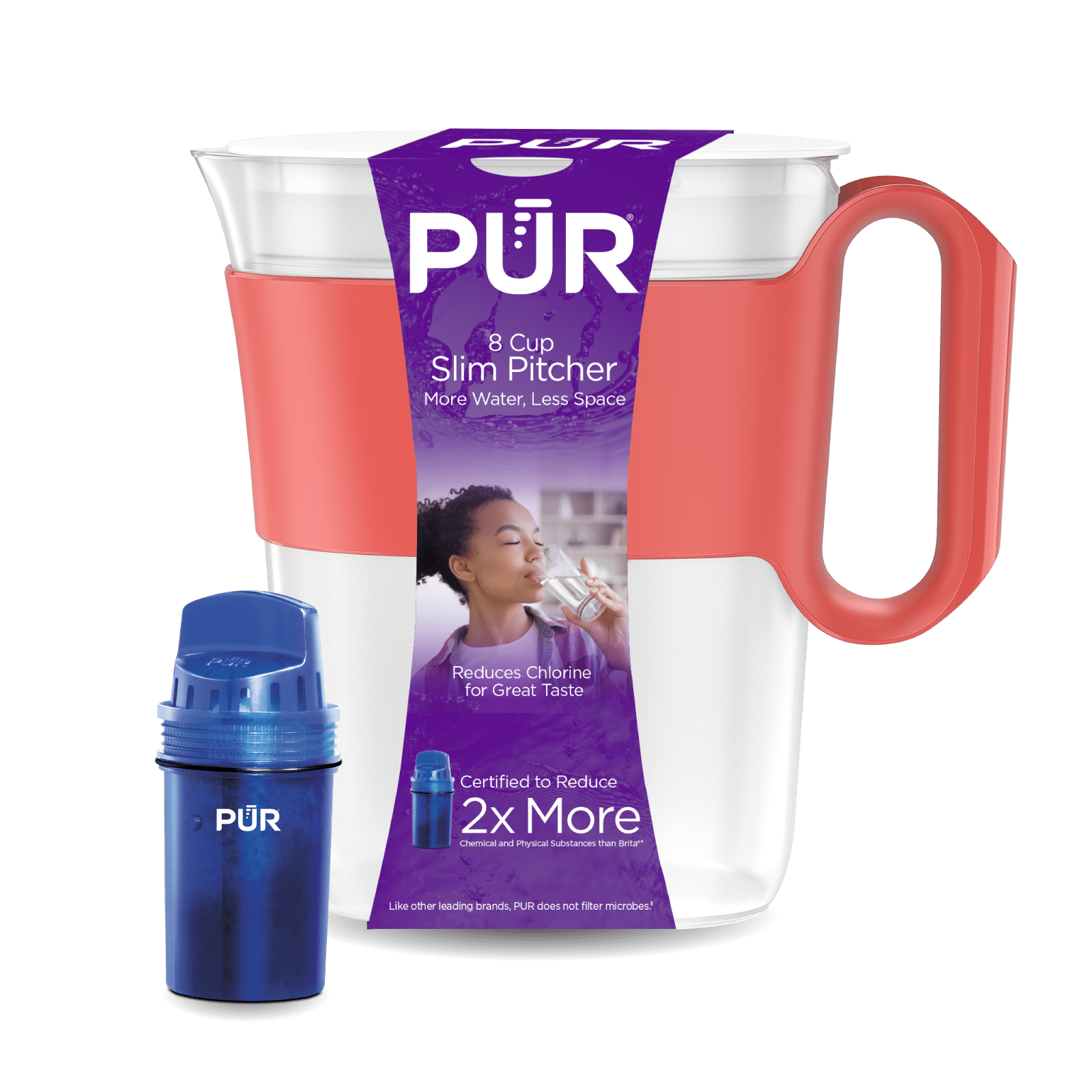 PUR 8 Cup Slim Water Filtration Pitcher, Tropical Coral, PPT600Q