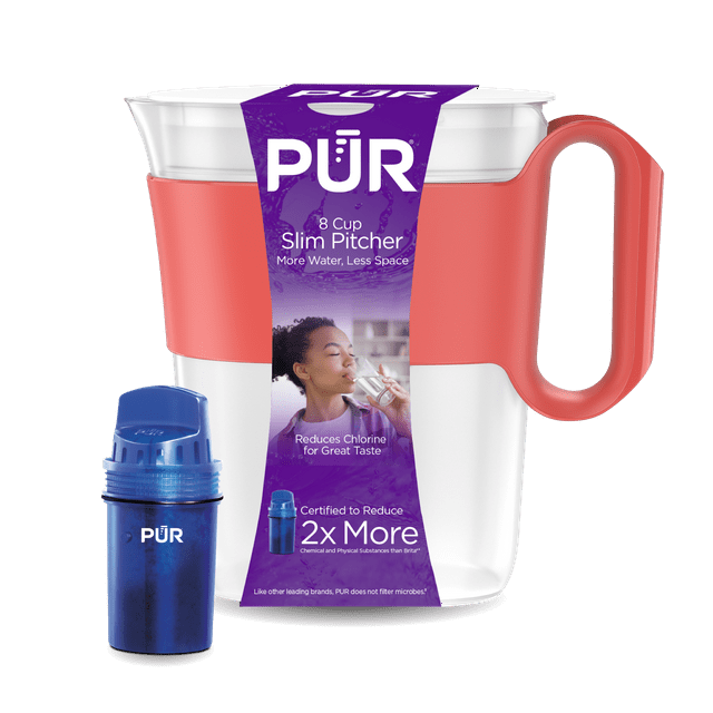 PUR 8-Cup Slim Water Filter Pitcher for Fridge, Tropical Coral, PPT600F