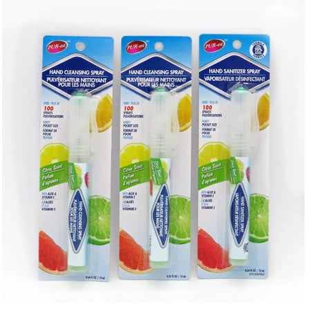 PUR-EST Antibacterial Disinfectant 10gm, Hand Cleansing Sanitizer Spray Citrus Scent with Aloe Vitamin E - 70% of Ethyl Alcohol - Pack of 3