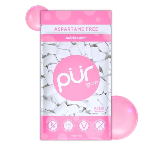 PUR Gum, Bubblegum, Aspartame Free, Sugar Free & 100% Xylitol, Chewing Gum, 55 Pieces, Pack of 1