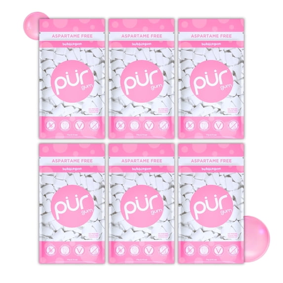 PUR Gum, Aspartame Free, Sugar Free & 100% Xylitol, Bubblegum Chewing Gum, 55 Pieces, Pack of 6