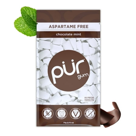 PUR Gum, Aspartame Free, Sugar Free & 100% Xylitol, Chocolate Mint Chewing Gum, 55 Pieces, Pack of 1