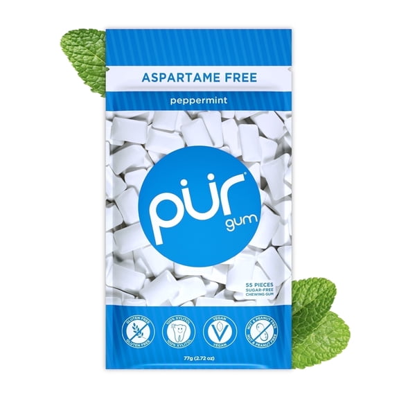 PUR Gum, Aspartame Free, Sugar Free & 100% Xylitol, Peppermint Chewing Gum, 55 Pieces, Pack of 1