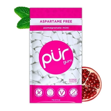 PUR Gum, Aspartame Free, Sugar Free & 100% Xylitol, Pomegranate Mint Chewing Gum, 55 Pieces, Pack of 1