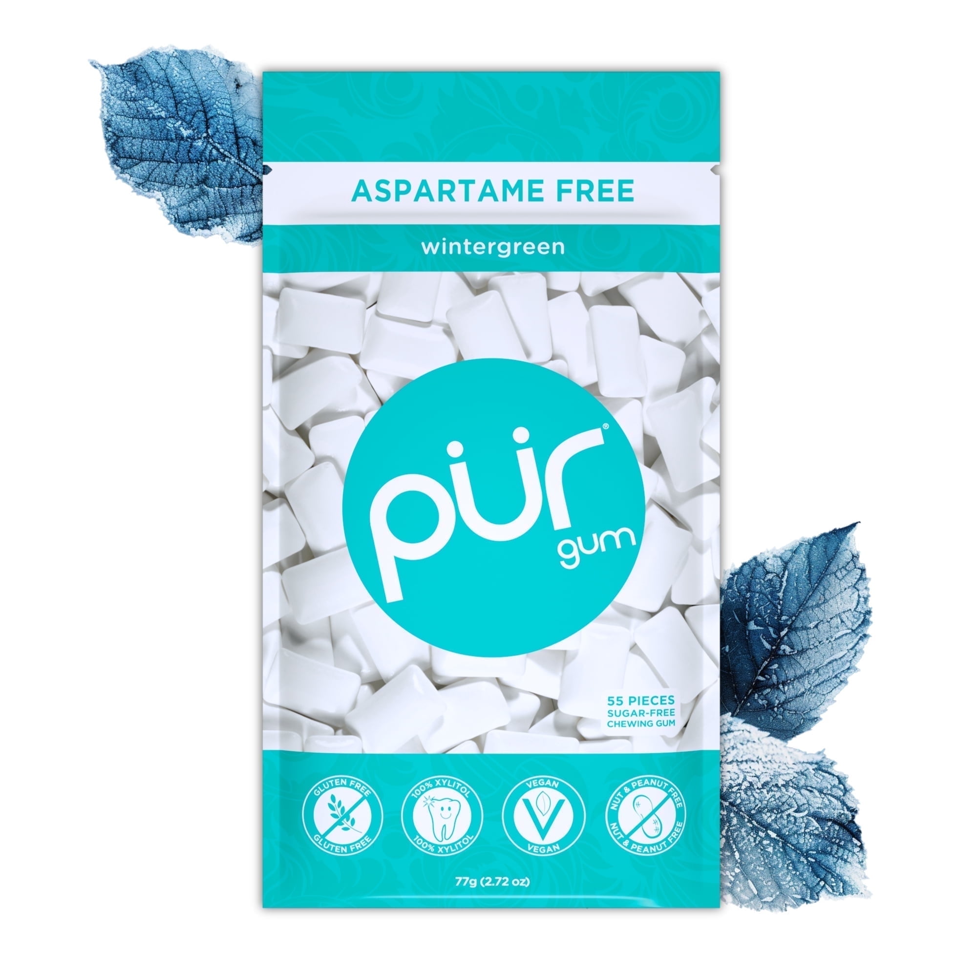 PUR Gum, Aspartame Free, Sugar Free & 100% Xylitol, Wintergreen Chewing Gum, 55 Pieces, Pack of 1
