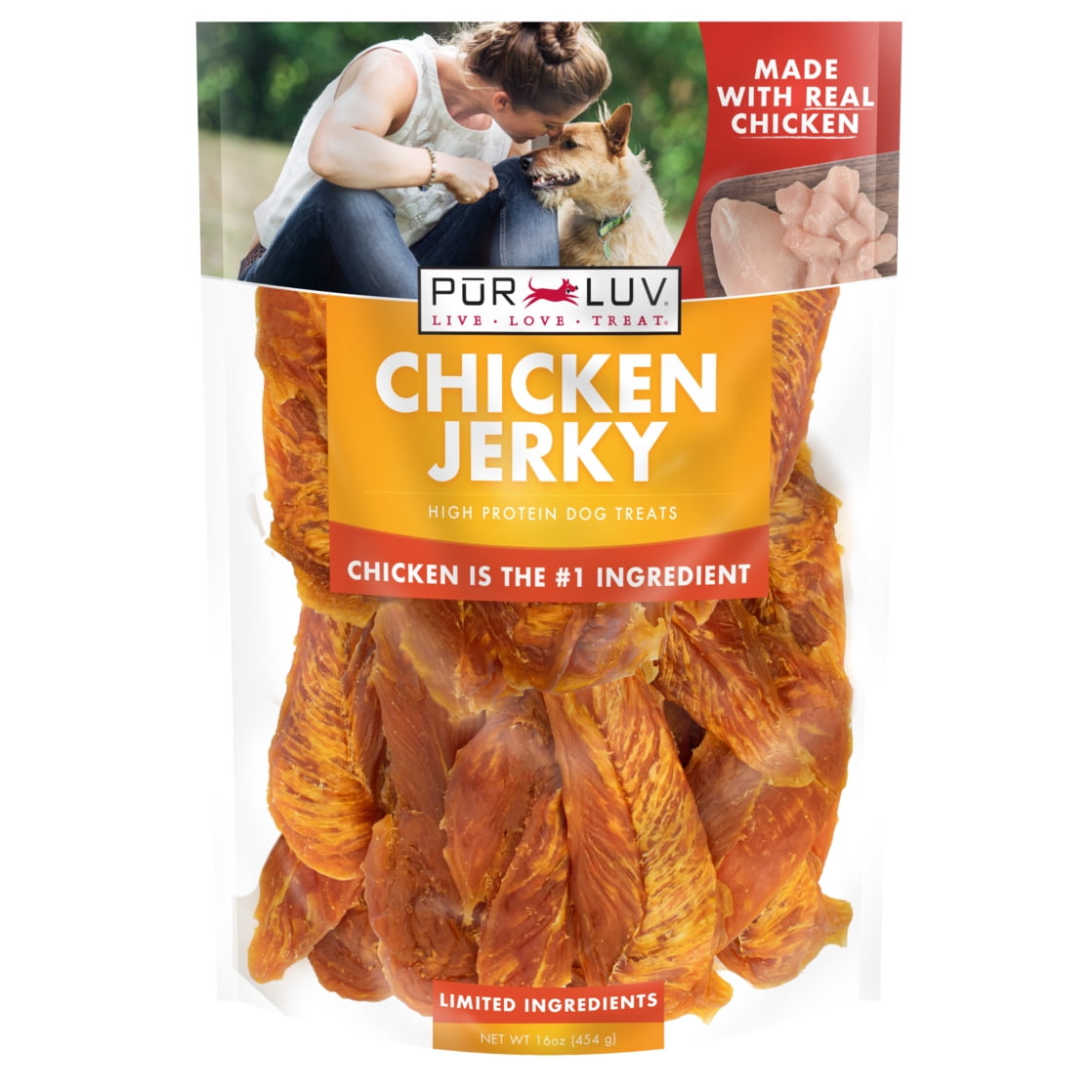 PUR LUV Chicken Jerky Dog Treats, 16 oz