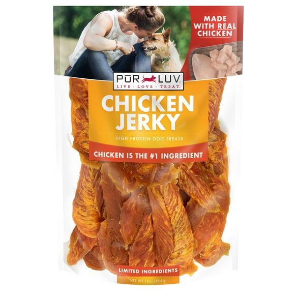 PUR LUV Chicken Jerky Dog Treats, 16 Ounces