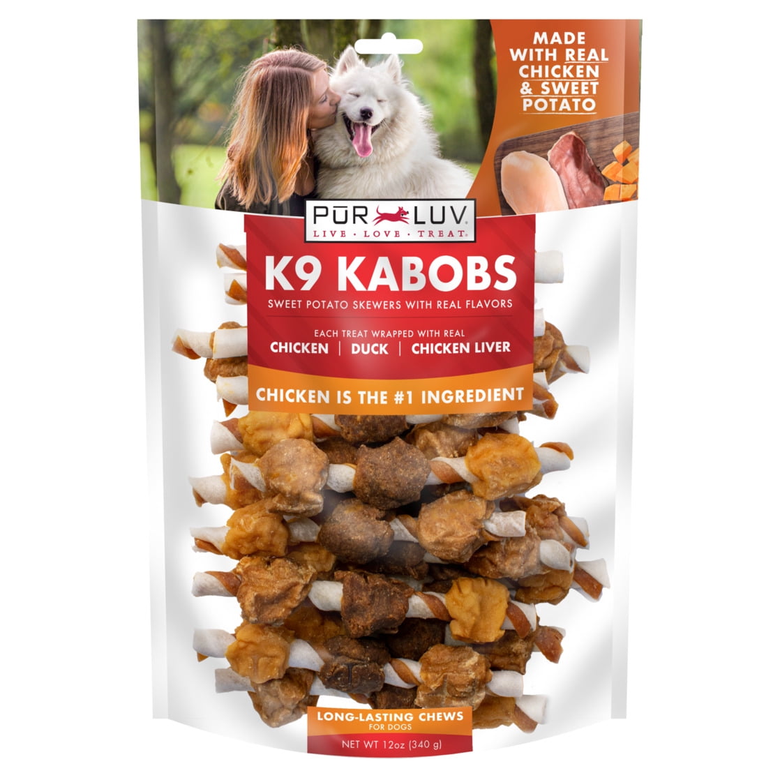 PUR LUV K9 Kabobs Triple Flavor & Sweet Potato Dog Treats, 12 oz