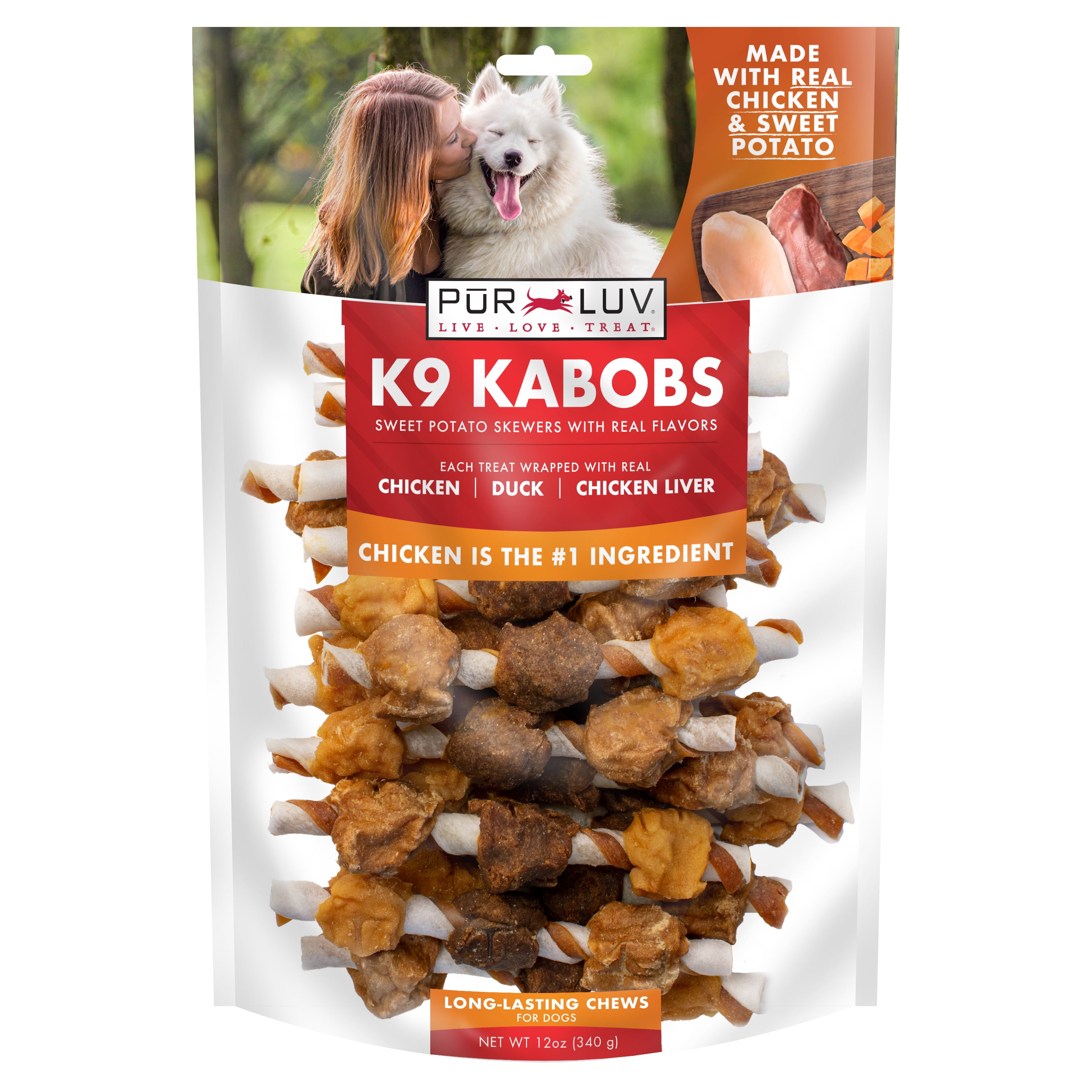 PUR LUV K9 Kabobs Triple Flavor & Sweet Potato Dog Treat, 12 ounces