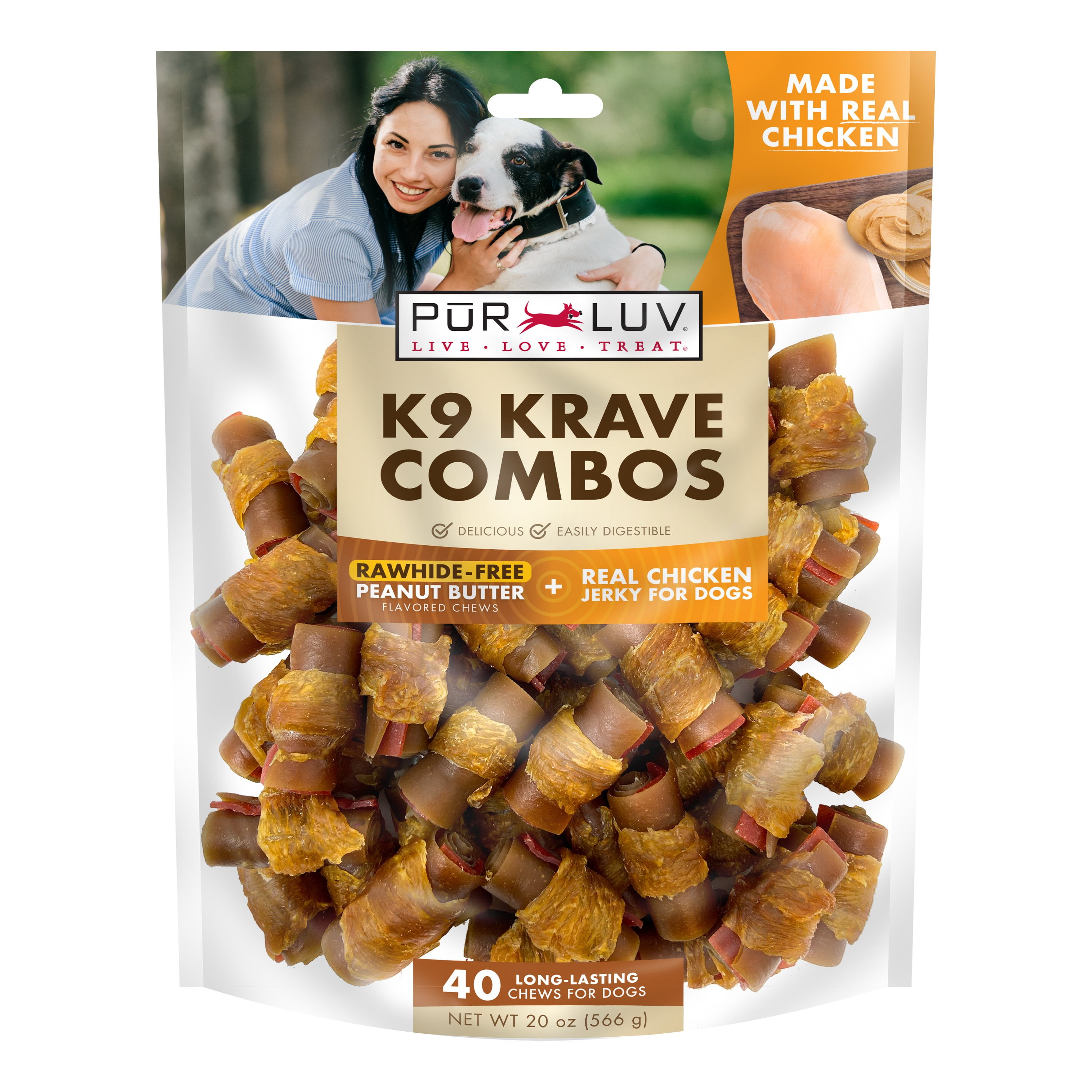 PUR LUV K9 Krave Combos Mini Bones Dog Treat, Peanut Butter and