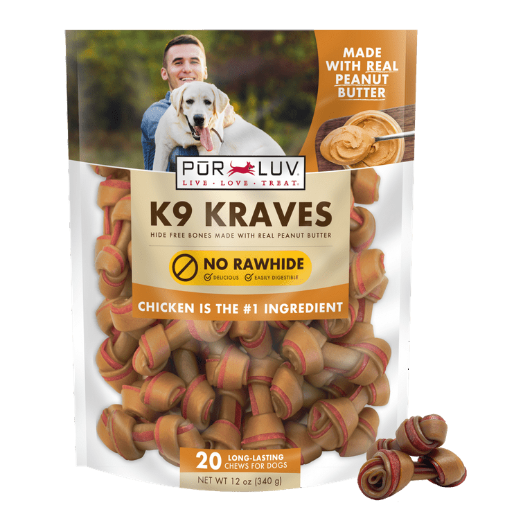 Pur Luv K9 Krave Mini Bones Dog Treats Peanut Butter Chicken Jerky