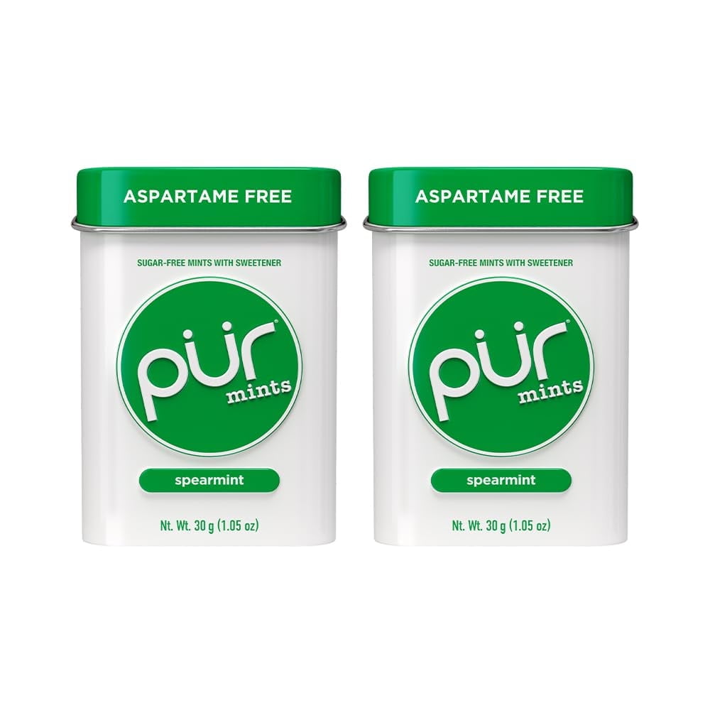 PUR Mints | Aspartame Free Mints | Made with Xylitol | Sugar Free, Vegan, Gluten Free & Keto Friendly | Natural Spearmint Flavored Mints, 30 Pieces (Pack of 2)