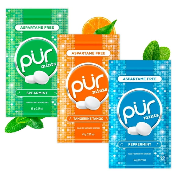 PUR Mints, Aspartame Free, Sugar Free & Made with Xylitol, Natural Flavored Mints, Variety Pack, 65 Pieces, Pack of 3