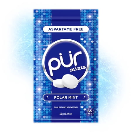 PUR Mints, Aspartame Free, Sugar Free & Made with Xylitol, Natural Polar Mint Flavored Mints, 65 Pieces, Pack of 1