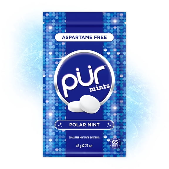 PUR Mints, Aspartame Free, Sugar Free & Made with Xylitol, Natural Polar Mint Flavored Mints, 65 Pieces, Pack of 1