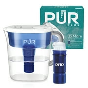 PUR PLUS 11 Cup Water Pitcher with Lead Reducing Filter, W 9.6" x H 10.1" x L 4.5", Blue, PPT111WA