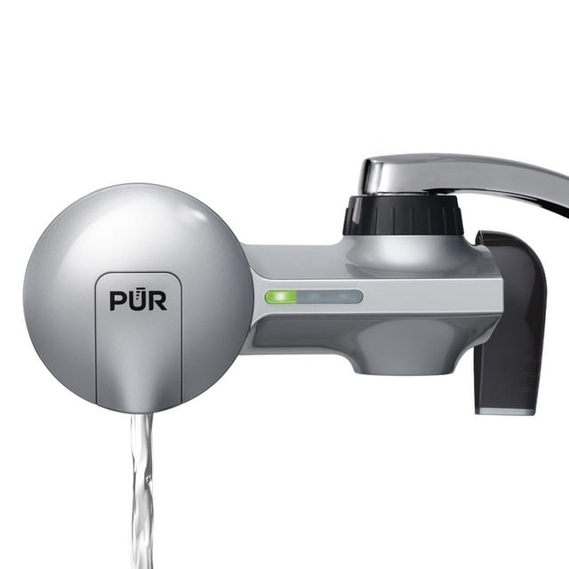 PUR PLUS Faucet Mount Water Filtration System, Horizontal, Matte Silver