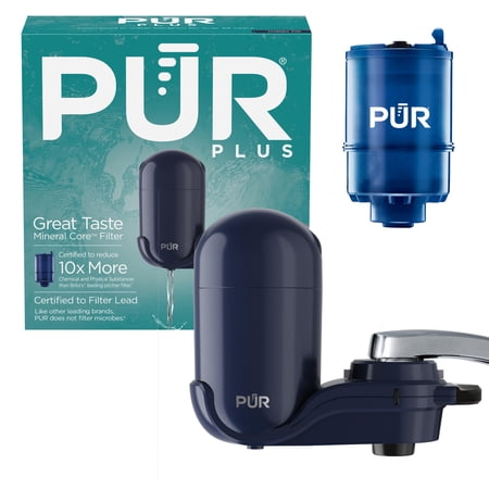PUR PLUS Faucet Mount Water Filtration System, Water Filter for Sink Faucet, Vertical, Indigo, FM2800N