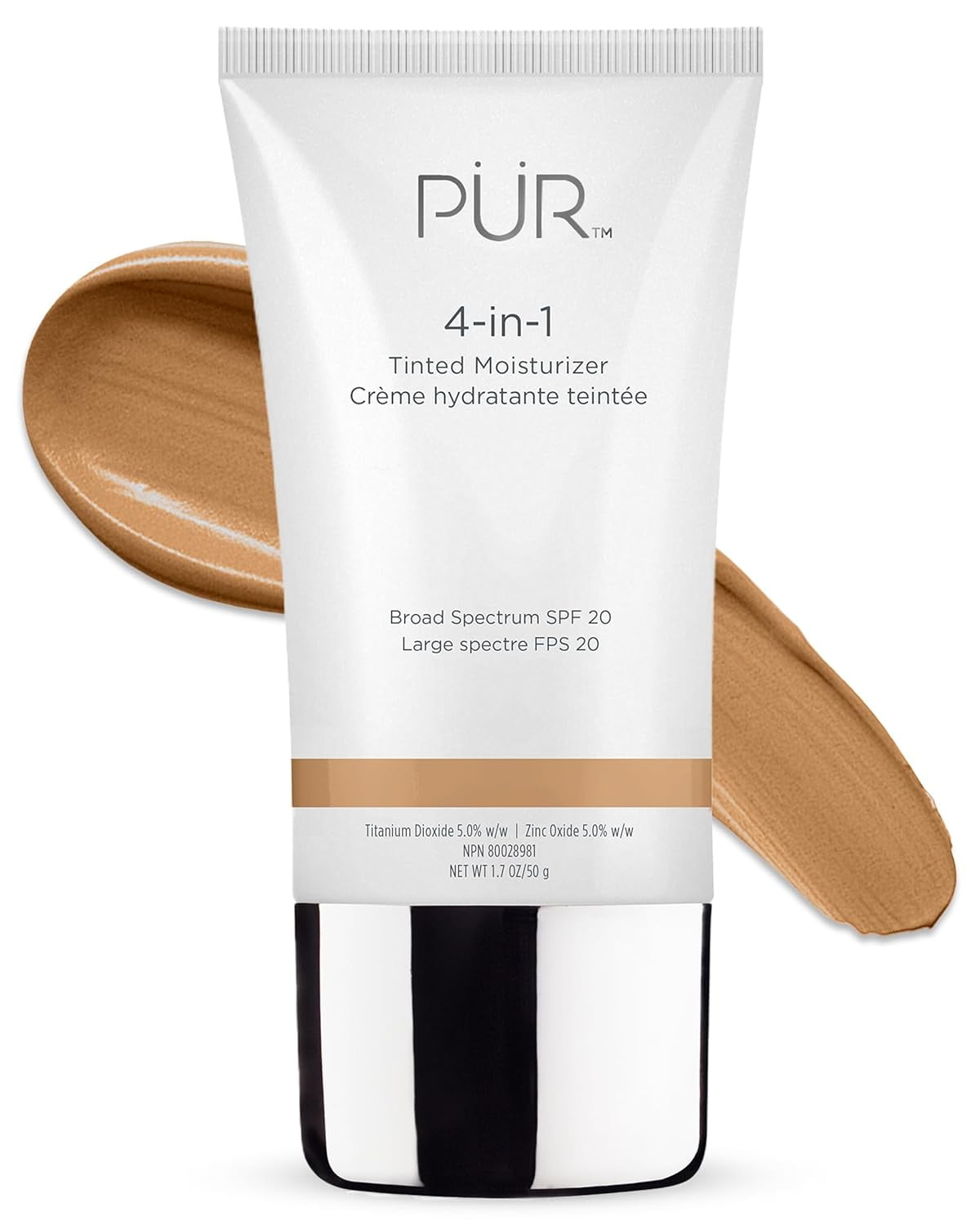 PÜR MINERALS 4-in-1 Tinted Moisturizer With SPF 20 - Hydrating Face Moisturizer, Primer, & Foundation With Shea Butter, Aloe Vera & Vitamin B3 - Vegan Friendly - Free of Paraben, Gluten & BPA , Almond