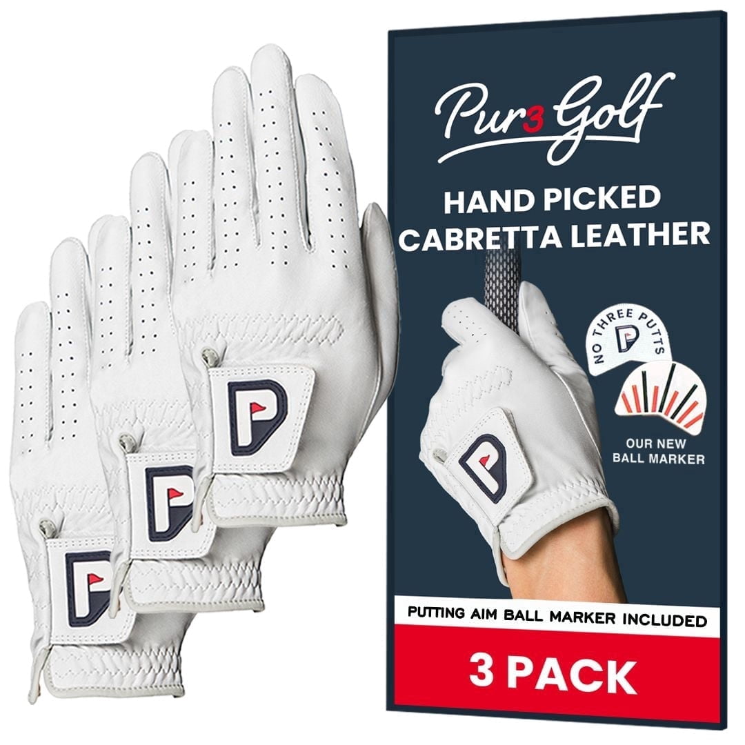 PUR3 Men's Cabretta Leather Golf Gloves with Putting Aim Ball Marker, Multi-Pack