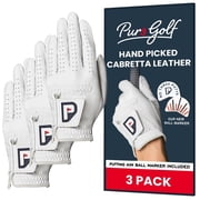 PUR3 Mens Cabretta Leather Golf Gloves with Putting Aim Ball Marker, Multi-Pack