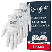 PUR3 Mens Cabretta Leather Golf Gloves with Putting Aim Ball Marker, Multi-Pack
