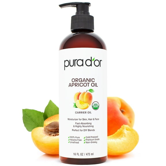 PURA D'OR ORGANIC Apricot Kernel Oil, 16 Fl Oz