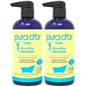 PURA DOR All-in-One Baby Wash 16 Oz x2 = 32 Oz USDA Biobased, Zero Sulfates, No Artificial Scents, Tear-Less, Hypoallergenic, Gentle, Calming 2-in-1 Baby Bath Wash & Shampoo