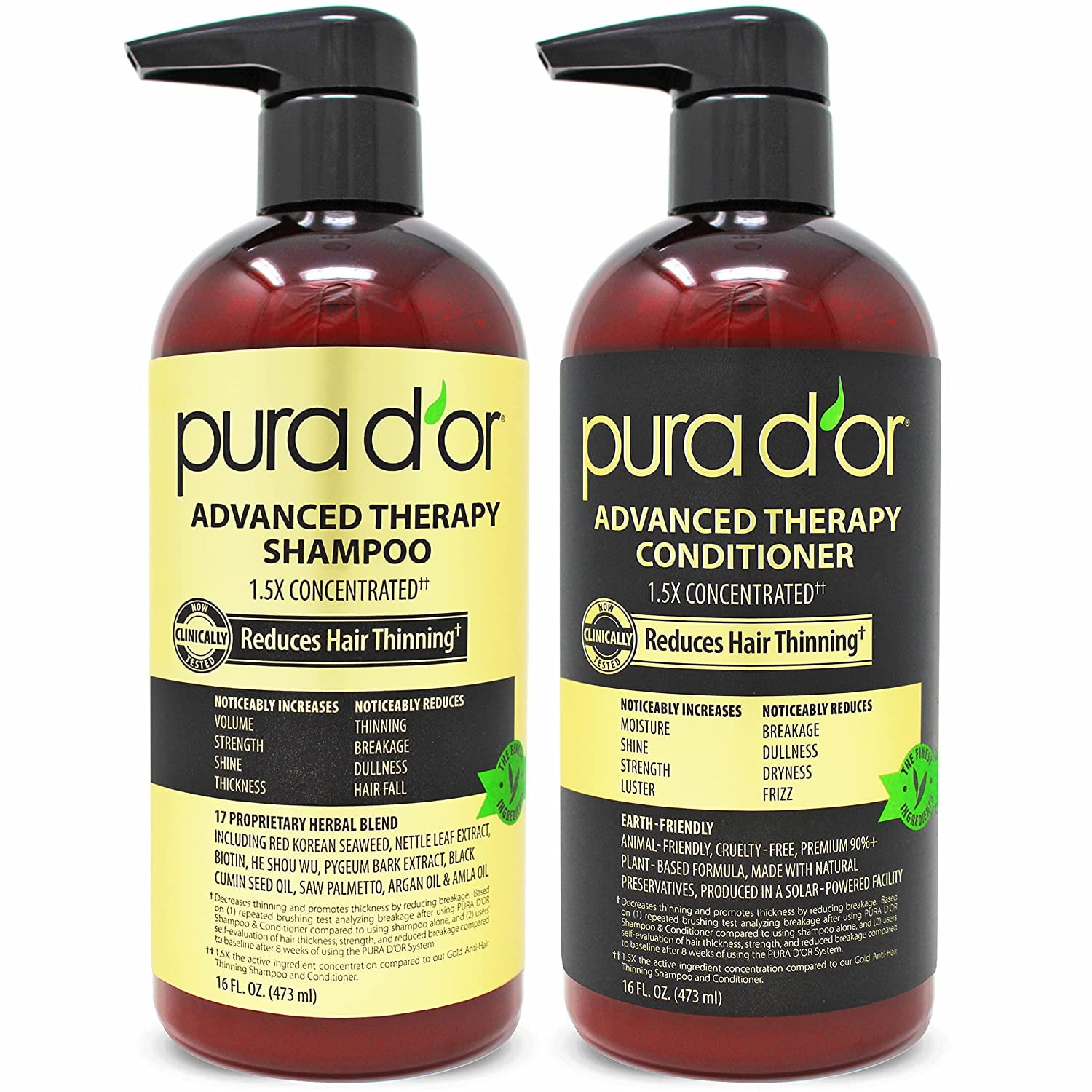 PURA D'OR Anti-Thinning Advanced Therapy Biotin Shampoo & Conditioner Hair  Care Set, Clinically Proven, DHT Blocker Hair Thickening Products For Women  & Men, Natural Daily Routine Shampoo, 16oz x 2 