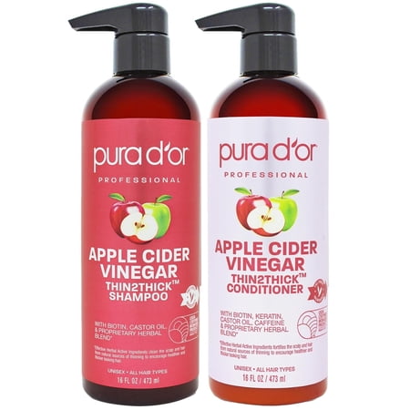 PURA D'OR Apple Cider Vinegar Thin2Thick Shampoo & Conditioner Set (16oz X 2)
