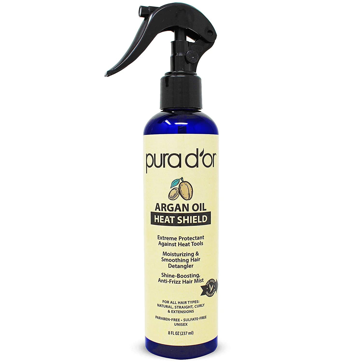 PURA D'OR Argan Oil Heat Shield Protectant Spray (8oz / 237mL) Infused w/  Organic Argan Oil: Protect up to 450º F from Flat Iron & Hot Blow Dry.  Leave-In Conditioner: Define 