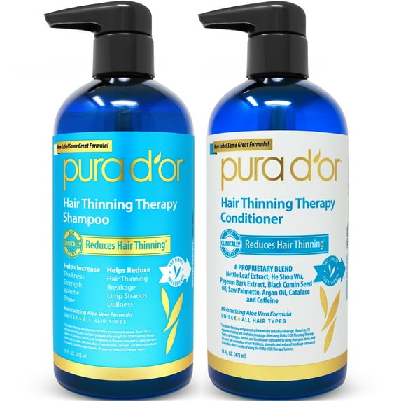 PURA D'OR Hair Thinning Therapy Biotin Shampoo & Conditioner Set (16 Fl Oz X 2)